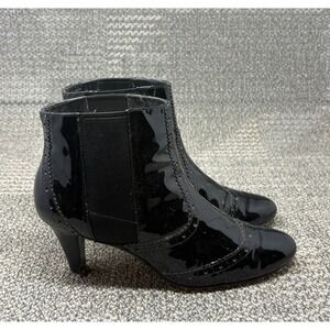 Cole Haan Women's 7B Black Patent Leather Chelsea Ankle Boots Wingtip Heels